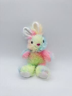 Greenbrier Rainbow Bunny Plush Stuffed Animal Toy Tie Dye Pink Blue White Yellow